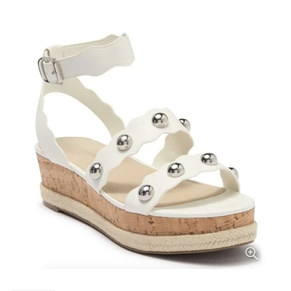 Marc Fisher Multi-Strap Studded Cork Espadrille Wedge Sandal, 6.5,GUC - Picture 2 of 9